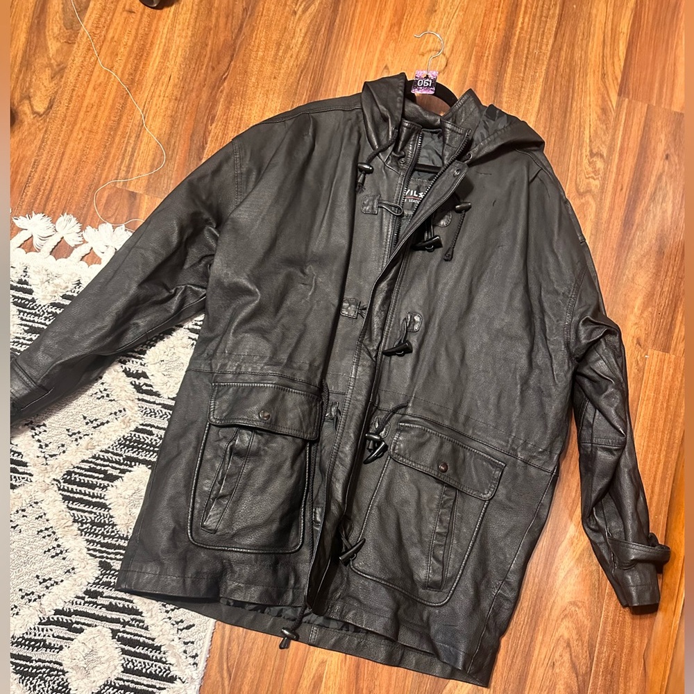 #51 WILSON LEATHER BLACK HEAVY DUTY HOODED PADDED LEATHER JACKET MEN SIZE XL - Picture 3 of 9